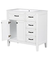 36" Bathroom Vanity with Sink Combo, White Bathroom Cabinet with Drawers, Solid Frame and Mdf Board