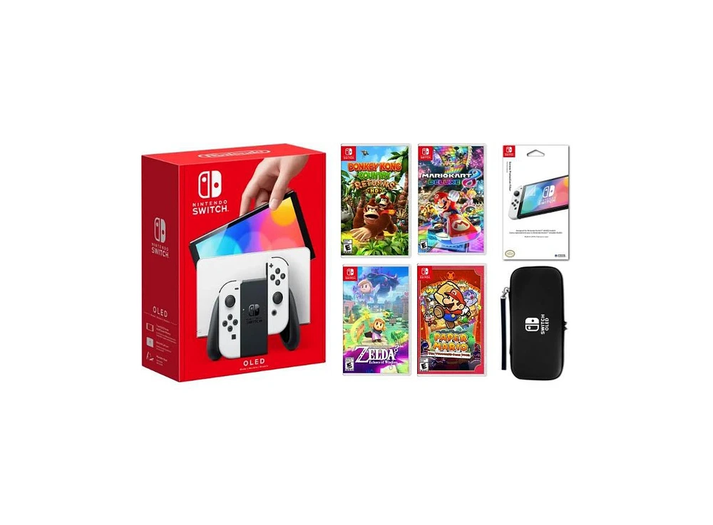 Nintendo Switch Oled Kids Bundle With Donkey Kong, Zelda, Mario Kart, Paper Mario & Accessories