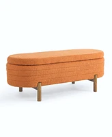 Ottoman Oval Storage Bench,Rubber Wood Leg,Orange(46."x17.7"x10.8")