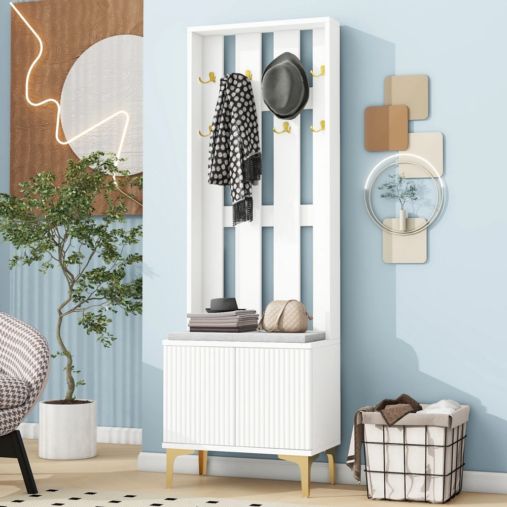 Modern 4-in-1 Hall Tree with Cushion and Adjustable Shelves, 70.8