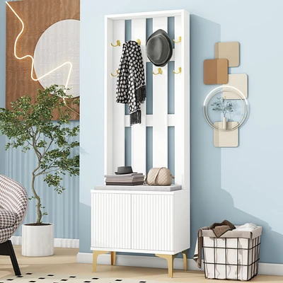 Modern 4-in-1 Hall Tree with Cushion and Adjustable Shelves, 70.8