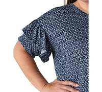 Liverpool Plus Printed Ruffled Half-Sleeve Top