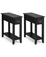 Gymax Set of 2 Nightstand 2 Tier End Bedside Sofa Side Table w/Drawer &Shelf