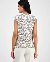 Anne Klein Women's Printed Cowl Neck Cap-Sleeve Top
