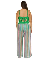 Becca Etc Women's Beach Side Stripe Crochet Split-Leg Pants Swim Cover-Up