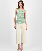 Anne Klein Women's Printed Cowlneck Ruched Sleeveless Top