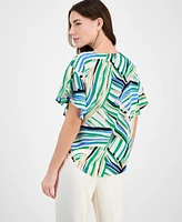 Anne Klein Petite Printed Flutter-Sleeve Top