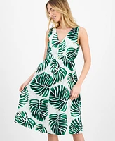 Anne Klein Women's Printed Cotton Eyelet V-Neck Dress