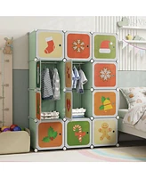 12 Cube Wardrobe Closet with Hanging Section and Doors For Kids