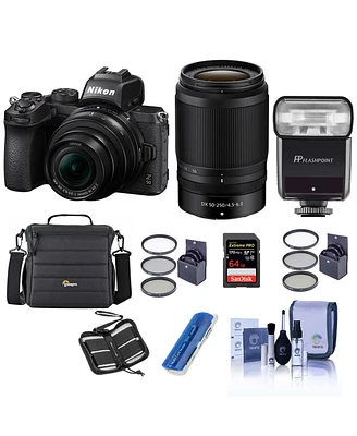 Nikon Nikon Z 50 Dx-format Mirrorless Camera Body with Nikkor 16-50mm f/3.5-6.3 and 50-250mm F/4.5-6.3 Vr Lens, Flash Bundle with Flashpoint Ttl Flash