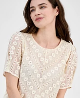Anne Klein Women's Chevron-Lace Short-Sleeve Top
