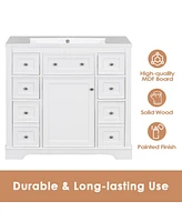 36" Bathroom Vanity with Sink Combo, One Cabinet and Six Drawers, Solid Wood and Mdf Board, White