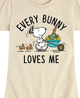 Peanuts Big Girls Snoopy Easter Every Bunny Loves Me Graphic Short Sleeve T-Shirt