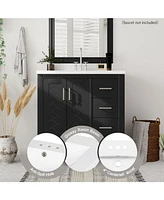 30" Solid Wood Bathroom Vanity Set with Resin Sink and Soft Close Storage