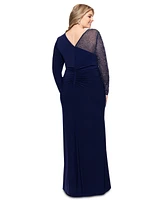 Betsy & Adam Plus Embellished Asymmetric Gown