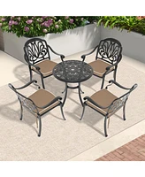 5-Piece Set Of Cast Aluminum Patio Furniture With Black Frame and Seat Cushions In Random Colors