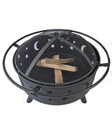 Fire Pit 32 Inch Outdoor Wood Burning Firepit with Screen Patio round about the moon and stars