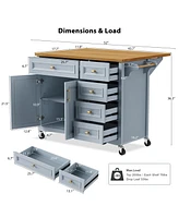 52" Kitchen Island with Drop Leaf, Spice Rack, Towel Rack, Storage Doors and Drawers, Adjustable Shelf