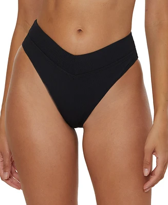 Becca Women's Modern Edge Textured Rib High-Waist Bikini Bottoms