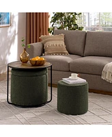 Multifunctional Ottoman Table with Drum Stool and Storage - Dark Green