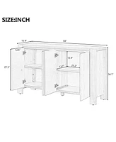 Retro 4-door Sideboard with Distressed Finish and Adjustable Shelves for Dining Room, Kitchen, and Living Room (Black)