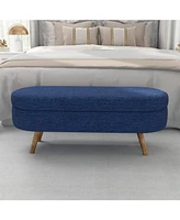 Ottoman Oval Storage Bench,Rubber Wood Legs,Blue(43.5"x16"x16")