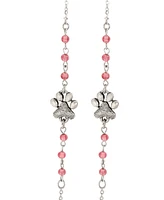 2028 Silver-Tone Dog Paws Round Pink Acrylic Bead Necklace