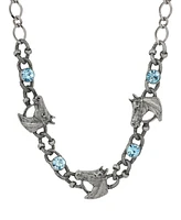 2028 Silver-Tone Horse Blue Crystal Necklace