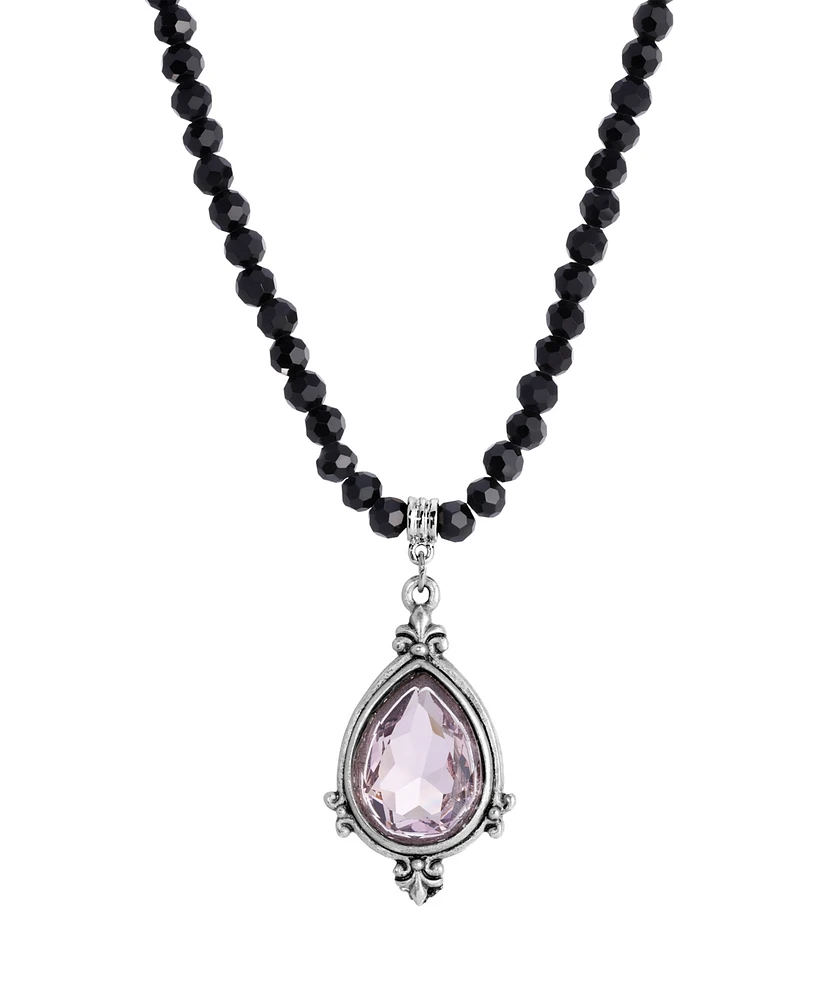 2028 Black Bead Light Purple Crystal Pendant Necklace