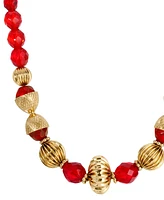 2028 14K Gold Dipped Red Glass Gold Bead Necklace