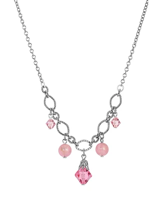 2028 Silver Tone Pink Crystal Acrylic Bead Necklace