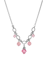 2028 Silver Tone Pink Crystal Acrylic Bead Necklace