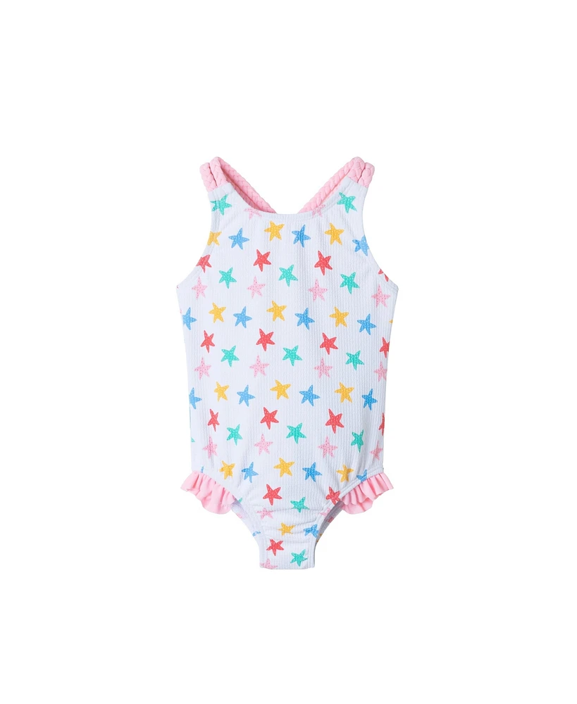 Infant Girls Starfish Print Textured Swimsuit