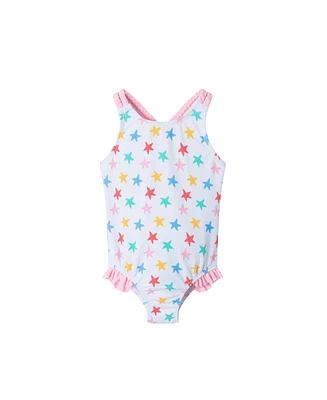 Infant Girls Starfish Print Textured Swimsuit