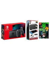 Nintendo Switch 32GB Console Gray Joy-Con Bundle with Surge 11-In-1 Accessory Starter Pack and Luigi's Mansion 3