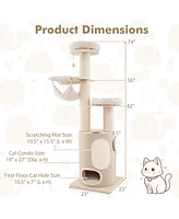 Wooden Cat Tower Tree with 2-Story Condo & Washable Cushions Stylish & Cozy Multi-Level Cat Furniture