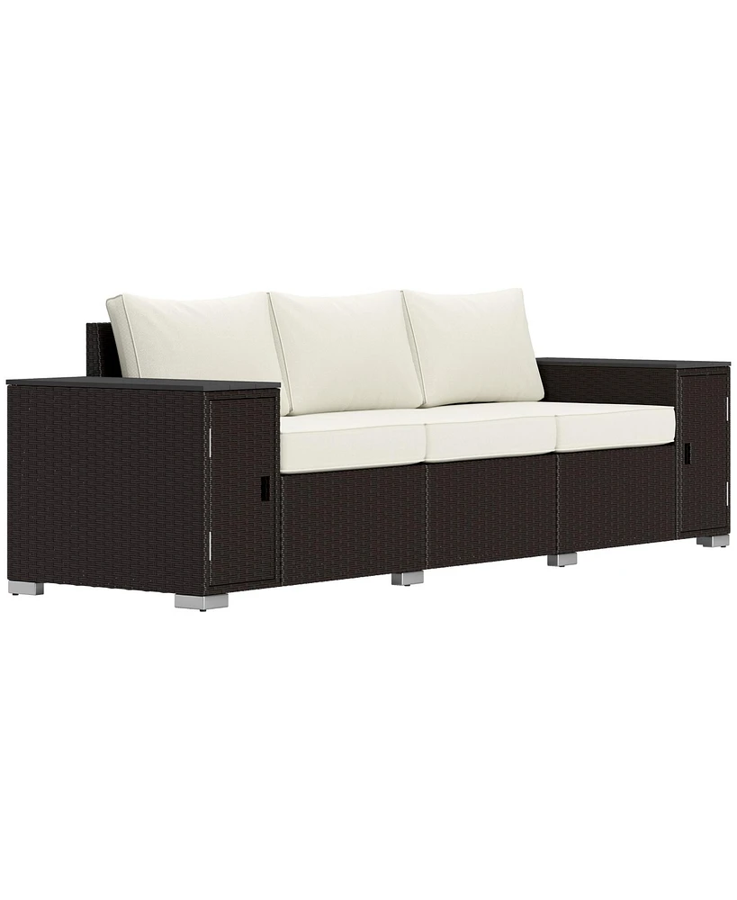 Outsunny Wicker Outdoor Couch, Patio Sofa with Storage, Cushions