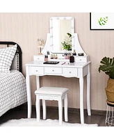 10 Dimmable Bulbs Vanity Dressing Table with 2 Dividers and Cushioned Stool
