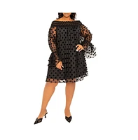 Buxom Couture Women's Plus Off Shoulder Polka Dot Dress