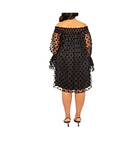 Buxom Couture Women's Plus Off Shoulder Polka Dot Dress