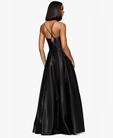 Blondie Nites Juniors' Rhinestone Draped-Neck Corset Gown