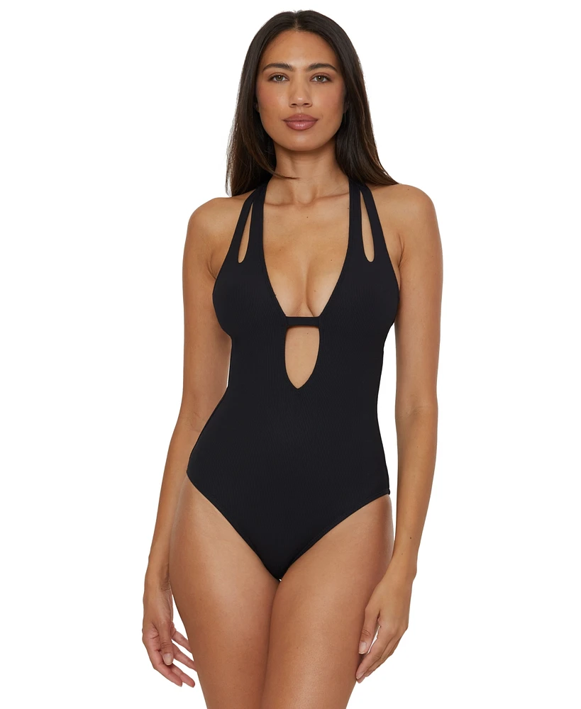 Becca Women's Modern Edge Textured Plunging-Neck Swimsuit