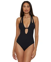 Becca Women's Modern Edge Textured Plunging-Neck Swimsuit