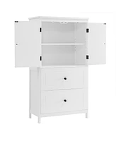 Bathroom Storage Cabinet, Cabinet with Two Doors and Drawers, Adjustable Shelf, Mdf Board, White