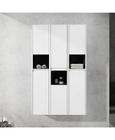 12" Bathroom Side Cabinet,6-Soft Close Doors,Float Mounting Design,0112WH3-0212WH-K3(Kd-Packing)