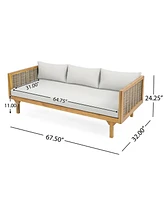 Acacia Wood Daybed with Water-Resistant Cushions and Rattan Armrests