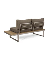 Rust-Resistant Sectional Sofa with Faux Wood Accents and Water-Resistant Cushions