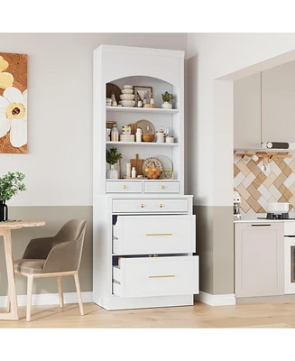 83.7" Tall Kitchen Pantry with Faux Marble Top and Drawers