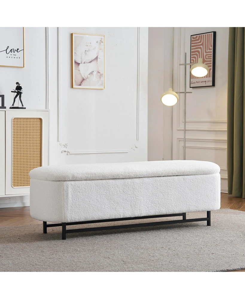 Elegant Ottoman with Spacious Storage Function, White