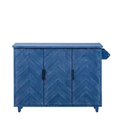 Navy Blue 51" Wave Kitchen Island with Drop Leaf and Storage